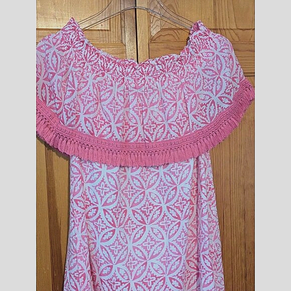 Hatley Women's Size Medium Dress Pink Cold Shoulder Organic Cotton